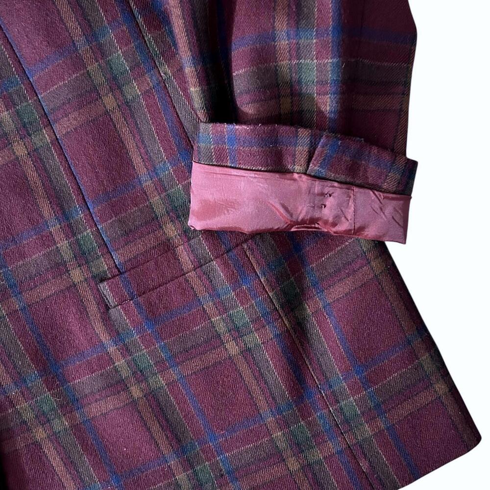 VALERIE STEVENS Womens (14) Pure Wool Burgundy Plaid Blazer Jacket - Lined - Picture 6 of 9